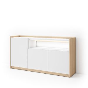 Aparador para salón, 156x37x80cm, blanco y roble soft, LED rf4925