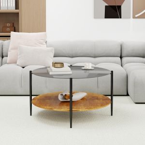 Mesa de centro redonda de 2 niveles cristal ahumado negro 45x82x82cm