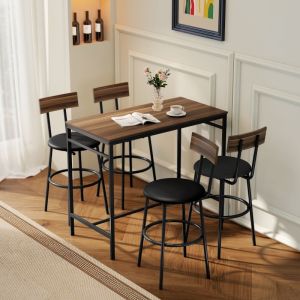 Conjunto de mesa alta con 4 taburetes madera marrón para cocina y comedor
