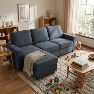 Sofá chaise longue gris oscuro poliéster almacenaje otomana
