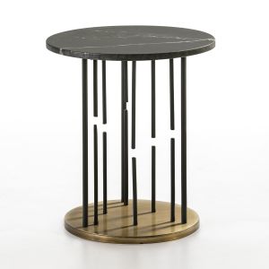 Mesa auxiliar 51x51x58 marmol negro, metal dorado, negro