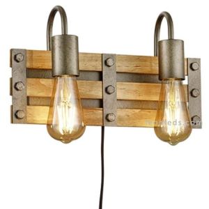 Trio lighting aplique 2 luces de madera con enchufe e interruptor