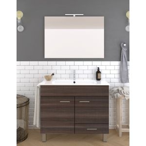 Mueble de baño samos, lavabo solid surface y espejo 80x40cm  fresno tea