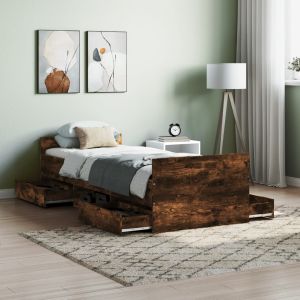 Cama con cabecero piecero roble ahumado 75x190 cm