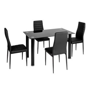 Conjunto de mesa cristal templado 110x70cm y 4 sillas color negro