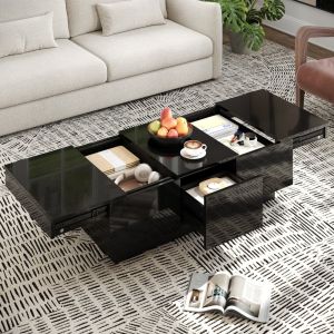 Mesa de centro con 2 cajones y compartimentos deslizantes negro 50x100x31cm