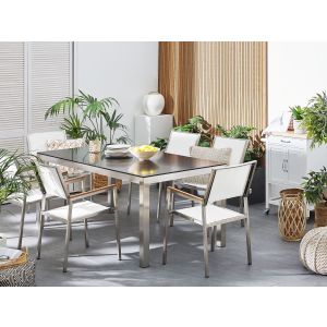 Conjunto de comedor exterior 6 plazas grosseto granito pulido negro/blanco