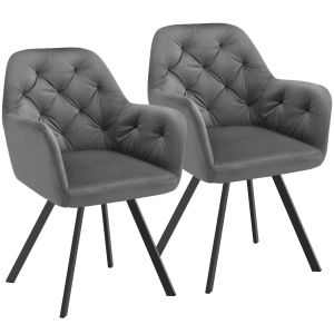 2 sillas de comedor 360º con reposabrazos y de terciopelo, antracita