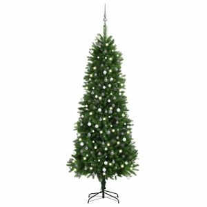 vidaXL árbol de navidad artificial con luces y bolas verde 240 cm
