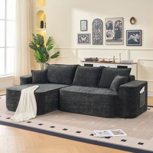Sofá en l modular chenilla negro asiento profundo sin montaje