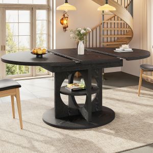 Mesa de comedor extensible con estante mdf negro 76x110 150x110cm