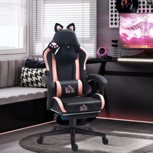 Silla de oficina ergonómica de piel sintética negra con reposapiés