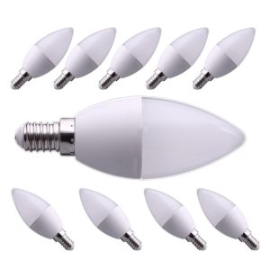 10x bombilla LED E14, casquillo fino tipo vela, c37 7w, blanco cálido 3000k