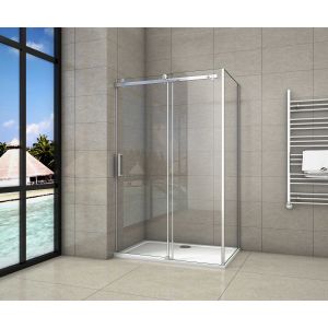 Mampara de ducha corredera frontal+panel lateral,cromado,1550x700x1950mm