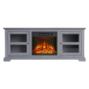 Chimenea eléctrica con mueble aparador rustico color gris