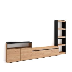 Muebles de salón para tv, 310x35x186cm, roble y negro rf3151