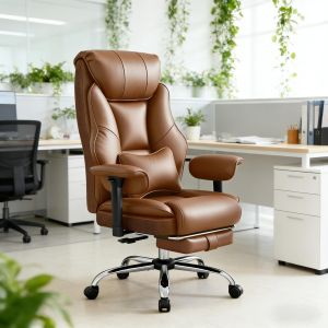 Silla oficina ergonómica marrón con reposapiés extensible