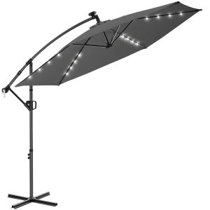Tectake parasol de pie, giratorio 360°, LED solar, 3 x 3 m, gris