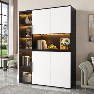 Vitrina alta con LED y 3 puertas blanco y negro 160x120x40cm