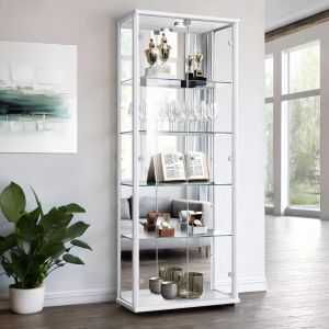 K-möbel vitrina cristal blanca 176x67x33 cm con espejo, LED, cerradura