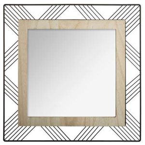 Espejo cuadrado de metal y madera 45.5 cm