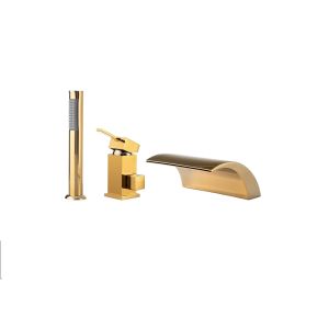 Grifo de bañera y ducha de 3 orificios, dorado