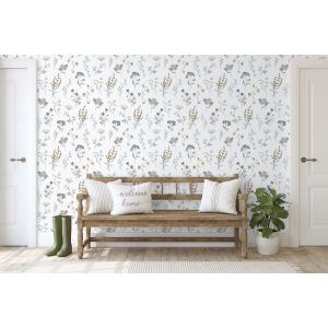 Papel pintado tnt autoadhesivo botánico gris y beige 53x600 cm