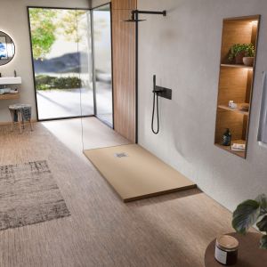 Plato de ducha de resina antideslizante arena 100 x 170 cm bellobath