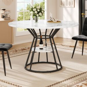 Mesa de comedor redonda con estante mdf y metal negro 76x100x100cm