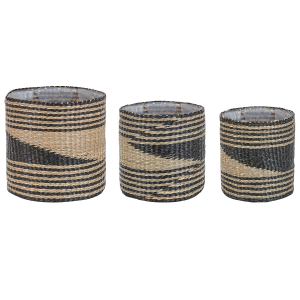 Conjunto de 3 macetas rattail 32/29/27 cm algas marinas negro