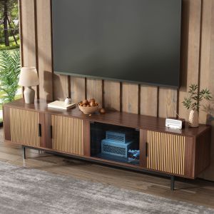 Mueble de tv con LED control por aplicación nogal y negro 53x200x35cm