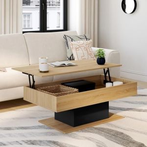 Mesa baja elevable eden bi-material marrón/negro - 110x60x40/53 cm
