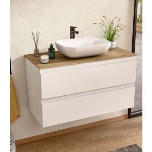 Mueble baño suspendido 80 cm blanco/roble, lavabo bellobath