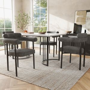Conjunto de mesa y sillas gris blanco 4 sillones terciopelo metal
