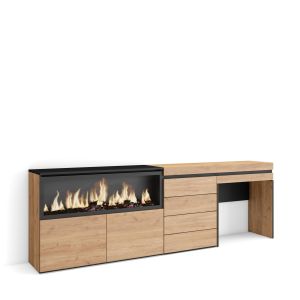 Tocador, 234x35x75cm, chimenea eléctrica xxl, cómoda, cajonera rf3472