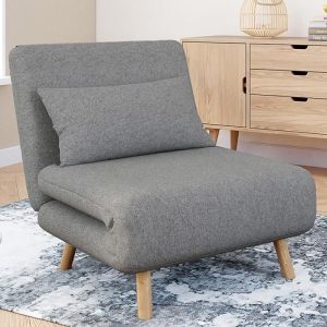 Sillón convertible - tela gris claro - 80x190 cm