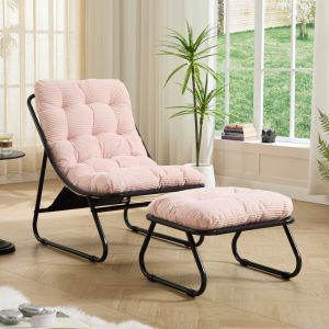 Sillón relax rosa con reposapiés de acero estilo moderno