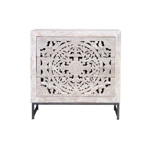 Cómoda de madera de mango 80 cm estilo étnico boho tallado
