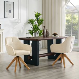 Silla de comedor giratoria 360 set de 2 tapizado beige madera natural
