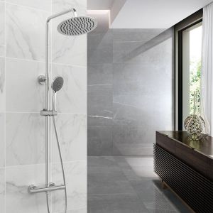 Aica columna de ducha termostática alcachofa de baño redonda plata bañera