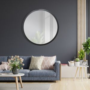 70x70 cm Exterior - Espejo redondo negro, moldura de  2.5 cm
