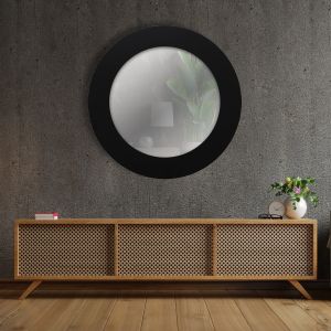 60x60 cm Exterior - Espejo redondo negro, moldura de  10 cm,