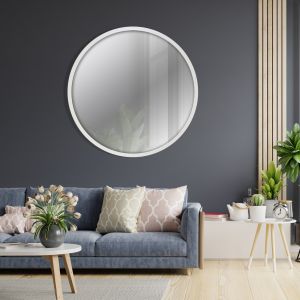 70x70 cm Exterior - Espejo redondo  blanco envejecido, moldura de  2.5 cm