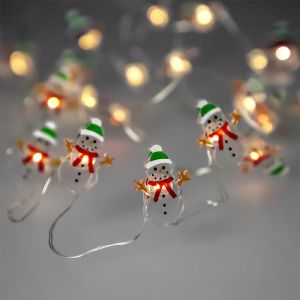 Guirnalda luces navidad a pilas 20 leds muñecos de nieve. luz calida uso interno ip20