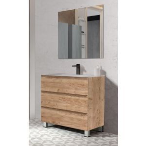 Conjunto de mueble de baño de 80cm BASIC. Incluye muebe + encimera + espejo GRIS