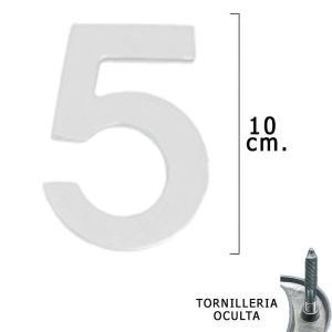 Numero metal 5 plateado mate 10 cm. con tornilleria oculta (blister 1 pieza)