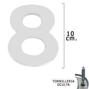 Numero metal 8 plateado mate 10 cm. con tornilleria oculta (blister 1 pieza)