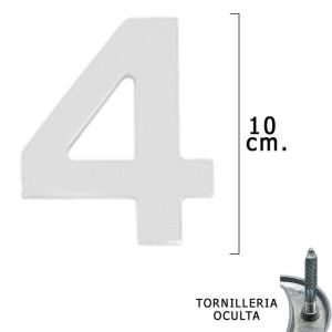 Numero metal 4 plateado mate 10 cm. con tornilleria oculta (blister 1 pieza)
