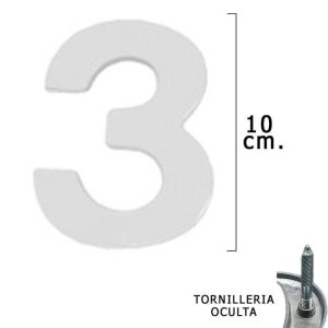 Numero metal 3 plateado mate 10 cm. con tornilleria oculta (blister 1 pieza)
