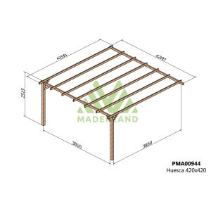 Pérgola de madera maciza adosada - huesca ad. 420x420cm (maderland)